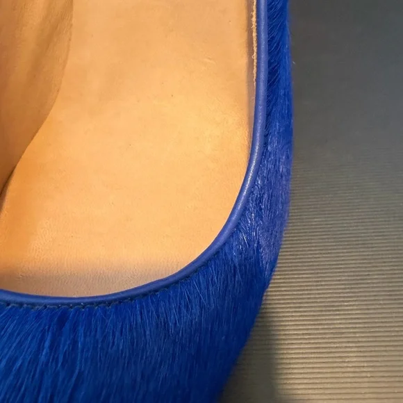 Ann Taylor Platform Wedge Heels Blue Haircalf Leather Ankle Strap Buckle 7M - Picture 3 of 10